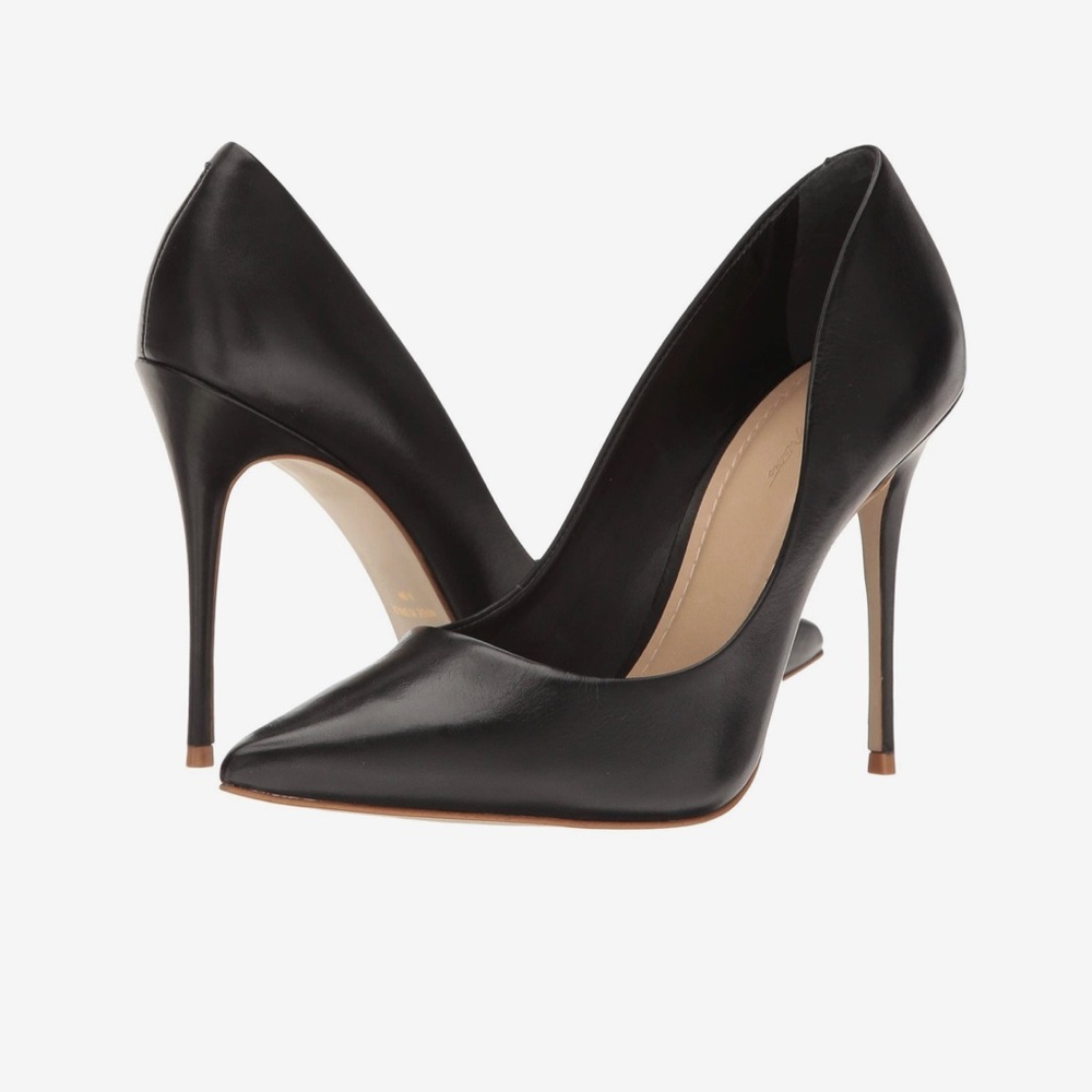 Massimo Matteo Black Leather Pointed-Toe Stiletto Pumps